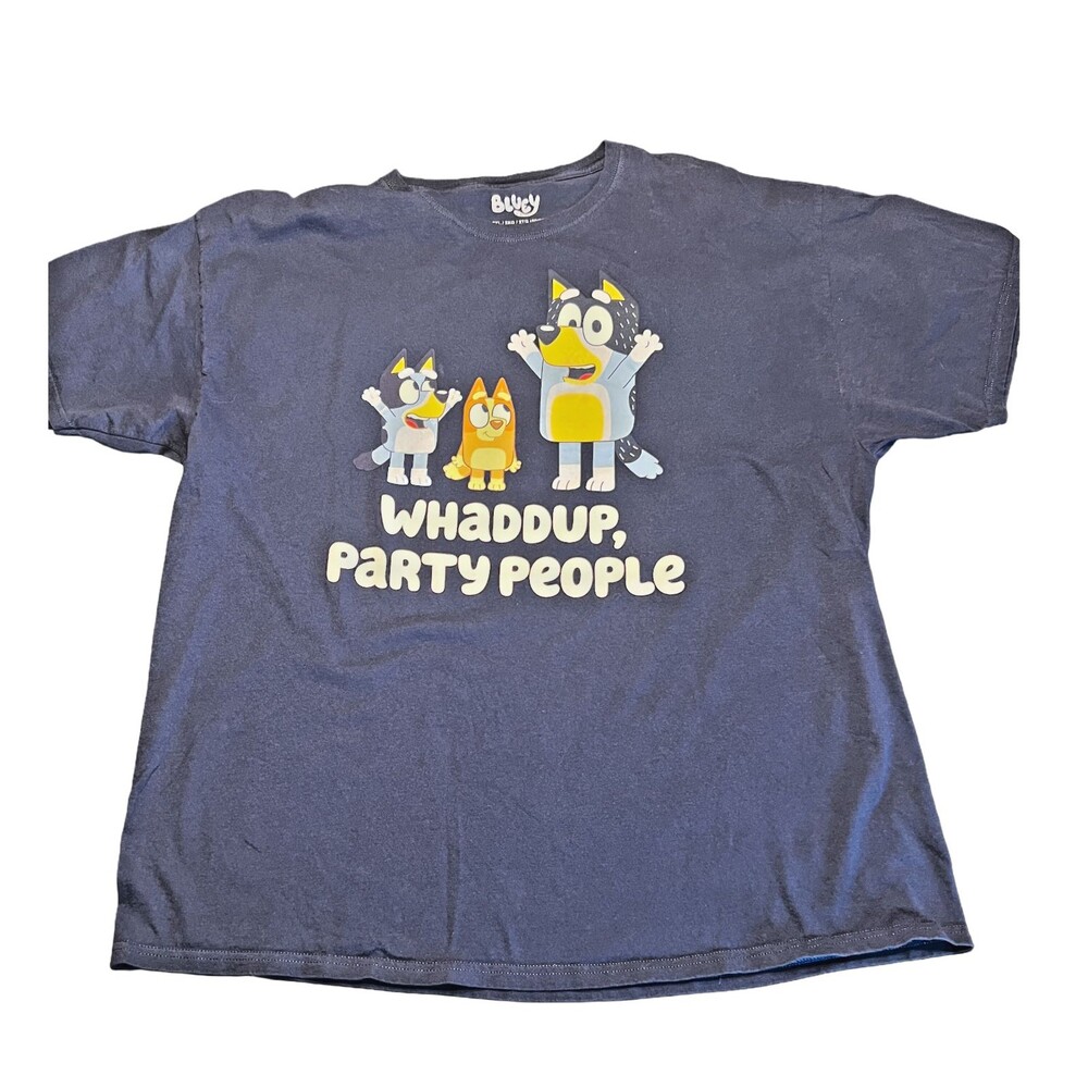 Men's Bluey Whaddup Party People Graphic Tee SS Blue 4XL